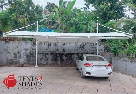 Slightly Curved White Tensile Fabric Car Parking Shed at Rs 500/sq ft ...