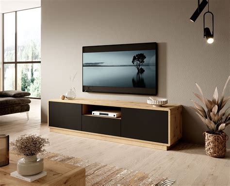 TV Meubel Acuna Mat Zwart Eiken 180 Cm Meubella