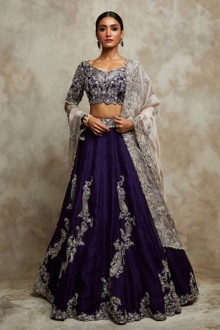 Buy Purple Organza Embroidery Bridal Zardozi Lehenga Silk Blouse Set