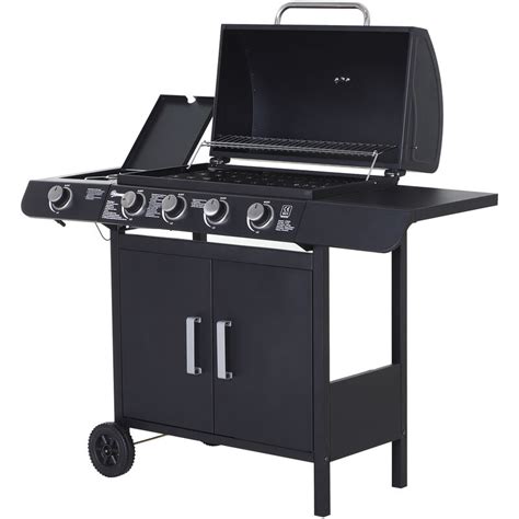 Outsunny Steel Gas Bbq Grill With Wheels Backyard Barbecue Portable