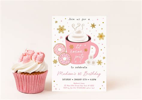 Editable Hot Cocoa Birthday Invitation Hot Cocoa Donut Party Etsy