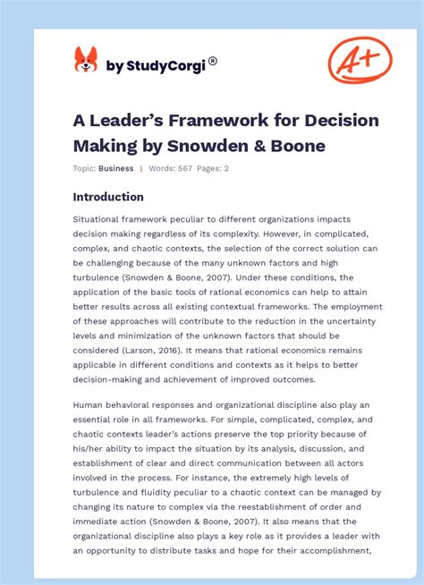 A Leader S Framework For Decision Making By Snowden Boone Free