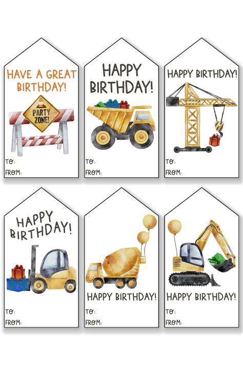 Birthday Tags Printable Set Construction Mom Envy