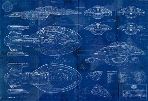 Star Trek USS Voyager NCC-74656 Art Print Distressed / Aged Blueprint ...