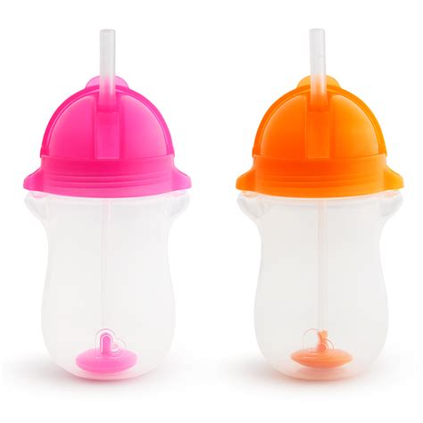 Munchkin Any Angle Click Lock Weighted Straw Cup Pink Orange 10oz 2