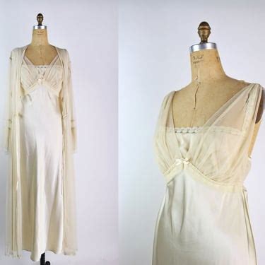 90s Nude Ivory Liquid Two Piece Slip Set Lace Vintage Parasol Vintage Atlanta GA