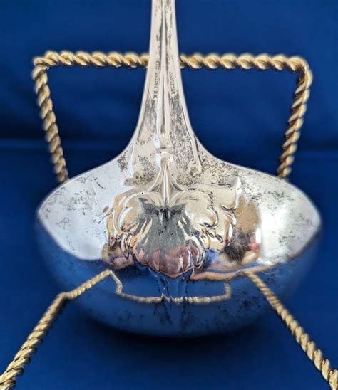 Henry Hebbard Antique Sterling Silver Mask Pattern Punch Soup Ladle