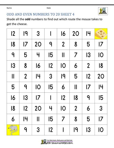 Odd And Even Numbers Chart Worksheet