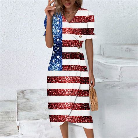 UoCefik 4th Of July Women Dresses Sleeveless USA Flag Print