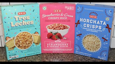 H E B Cereal Tres Leches Strawberries And Cream And Horchata Crisps Review Youtube