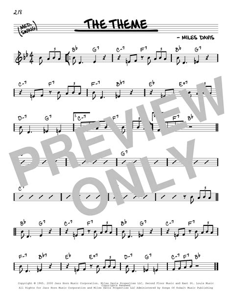 The Theme By Miles Davis Sheet Music For Real Book Melody And Chords At Sheet Music Direct