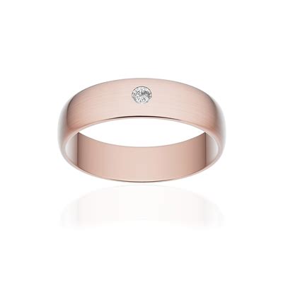 Alliance or 750 rose brossé demi jonc 5mm diamant brillant MATY