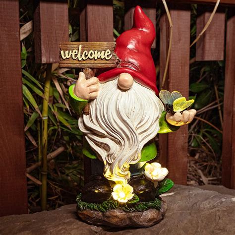 Ovewios Garden Gnomes Statue With Solar Lights Large Garden Gnome