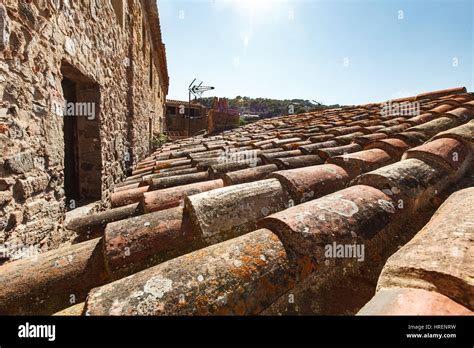 Cerrar el techo de tejas de terracota antigua textura Fotografía de