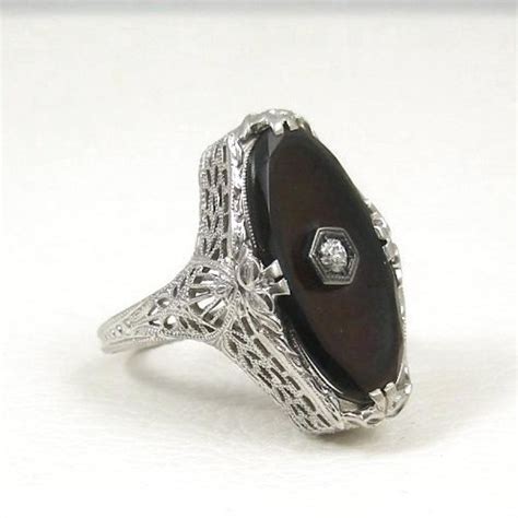 Womens Vintage Black Onyx Ring With Diamond K White Gold