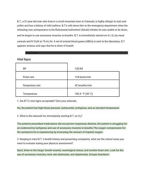 Asthma Case Study W Answers B A 31 Year Old Man Who Lives In A