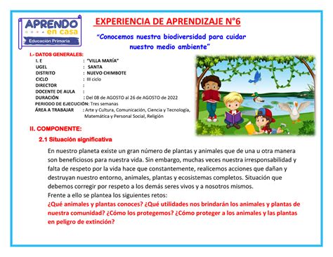 Experiencia DE Aprendizaje N 06 1ER Grado EXPERIENCIA DE