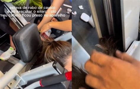 Perigo Jovem Fica O Cabelo Preso Em Aparelho Na Academia Ao Fazer