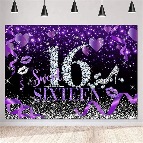 Amazon Sensfun 8x6ft Purple Sweet 16 Backdrop For Girls Birthday