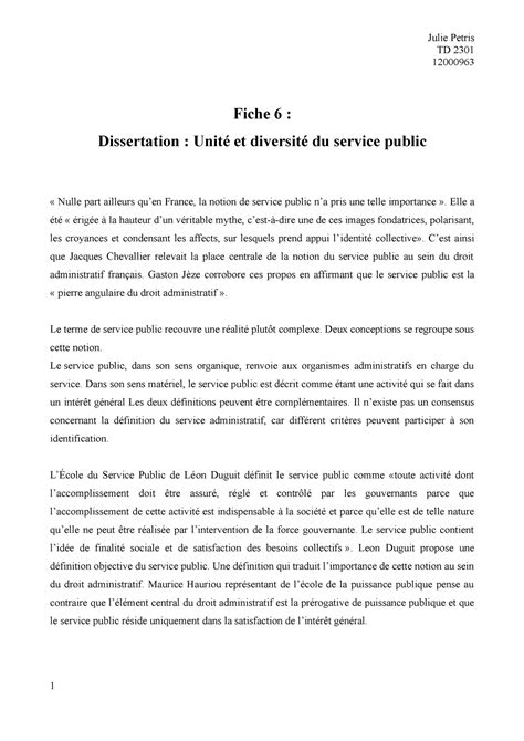 Unit Et Diversit Du Service Public Td Fiche