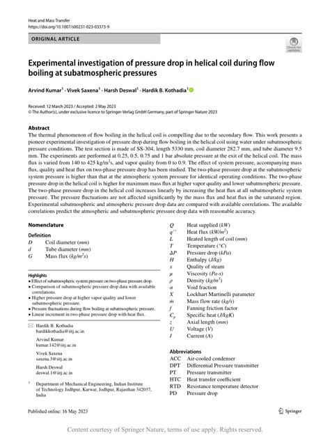 Experimental Investigation Of Pressure Drop In Helical Coil During Flow