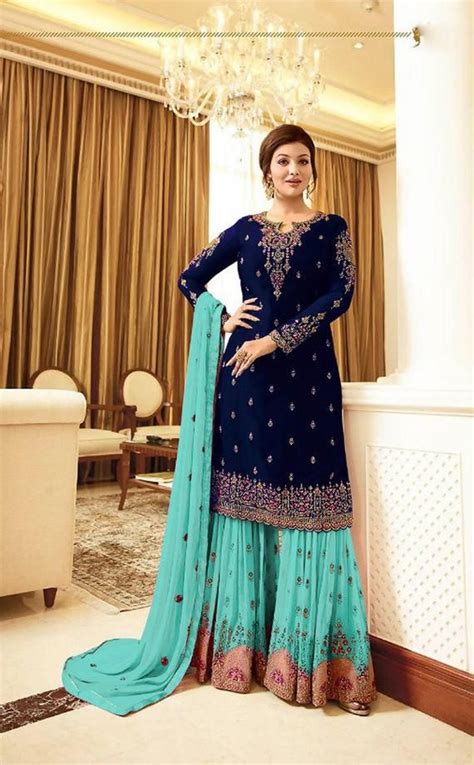 Ayesha Takia Heavy Georgette Pakistani Navy Blue Sarara Suit Wedding