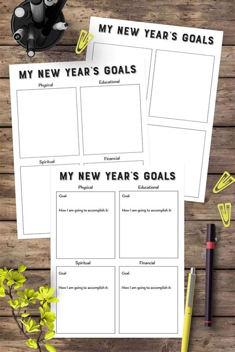 Free New Years Goals Resolutions Printable Worksheets New Year Goals