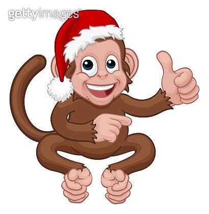 Christmas Monkey Cartoon Character In Santa Hat