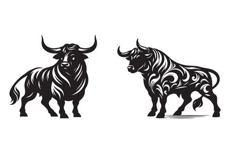 bull set black silhouette art illustration white background 48508037 ...