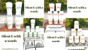 Silly Silent E Games - First Grade Cup Stacking Challenges