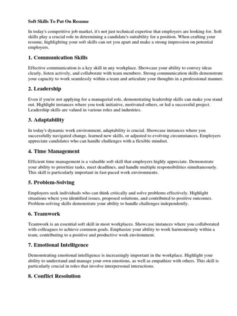 Soft Skills To Put On Resume | PDF | Leadership | Résumé