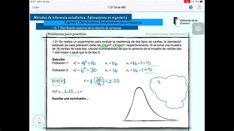 Distribución Muestral De La Relación De Varianzas Problema Para Practicar 131 Youtube