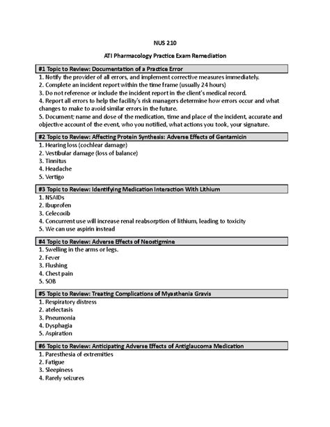 Ati Pharmacology Remediation Template Nus Ati Pharmacology