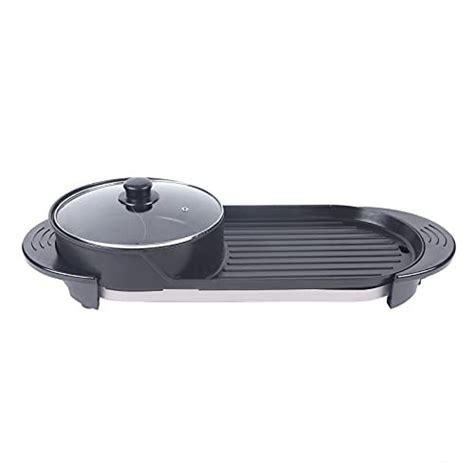 2 In 1 Electric Hot Pot Grill Teppanyaki Non Stick Smokeless Barbecue Pan Grill 1100W Electric