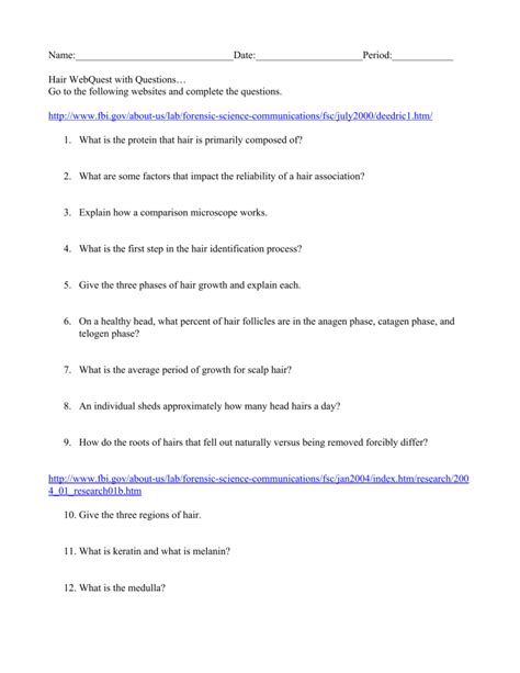 Hair Webquest Worksheet Forensic Science Questions