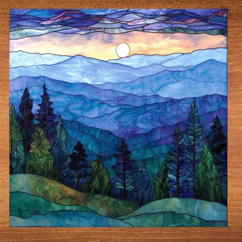 Smoky Mountains Stained Glass Look Art On Glossy Ceramic Tile Tileful