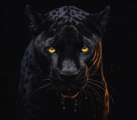 Arafed Black Leopard With Yellow Eyes In The Dark Generative Ai