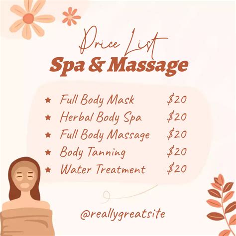 Pricelist Spaandmassage Template Postermywall