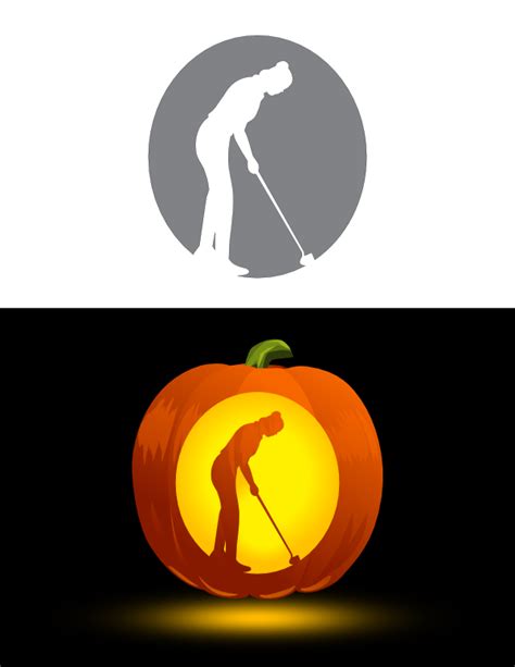 Printable Woman Golfing Pumpkin Stencil