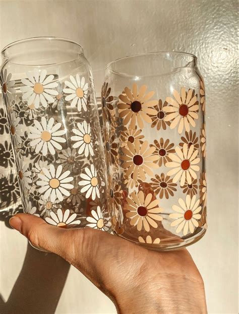 Etsy Daisy Glasses Diy Glass Bottle Crafts Glass Cup Glass Bottle Diy