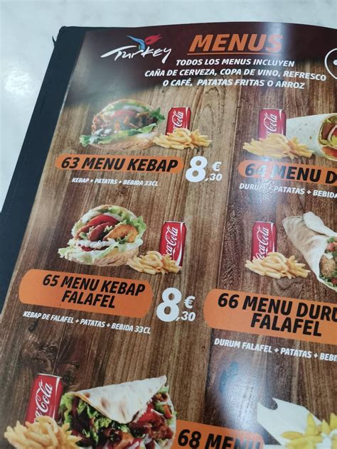 Carta del restaurante Döner Kebab Comida Turca Madrid C del Lavapiés