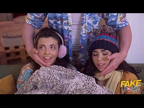 FakeHostel Girls In Heat Two Teen Brunettes In Threesome Scene With Pussy Eating Orgasm After