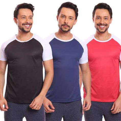 Kit 3 Camisetas Masculina Dry Fit Raglan Manga Curta Treino Academia