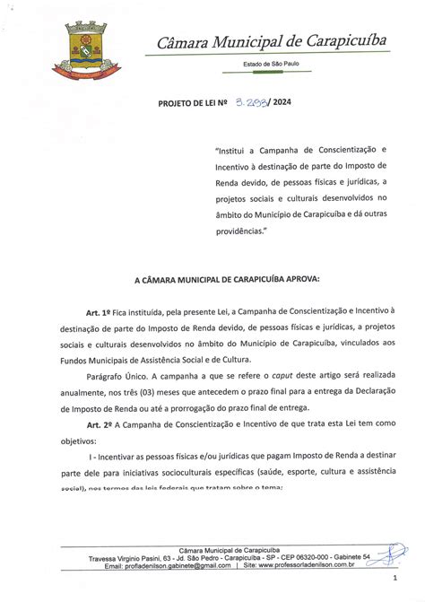 Pl Institui A Campanha De Conscientiza O E Incentivo