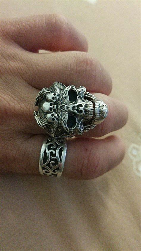 Zabra Real Sterling Silver Skull Ring Men Adjustable Dragon Ring