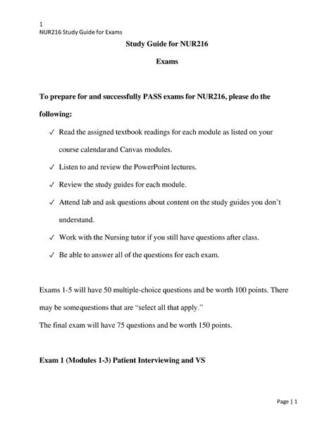 Study Guide For Nur Exams Docx Nur Study Guide For Exams Study