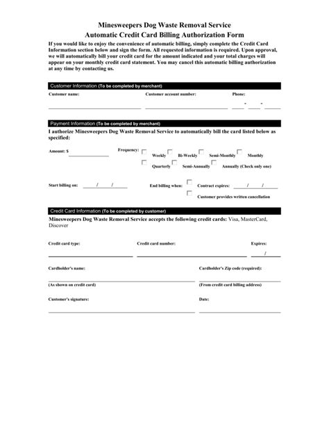 Automatic Payment Authorization Form Template