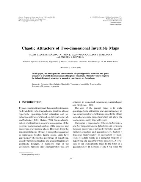 Pdf Chaotic Attractors Of Two Dimensional Invertible Maps