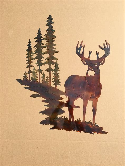 Whitetail Buck Deer W Mountain Trees Metal Wall Art Etsy Canada