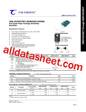 MBRF20150CT Datasheet PDF Tak Cheong Electronics Holdings Co Ltd